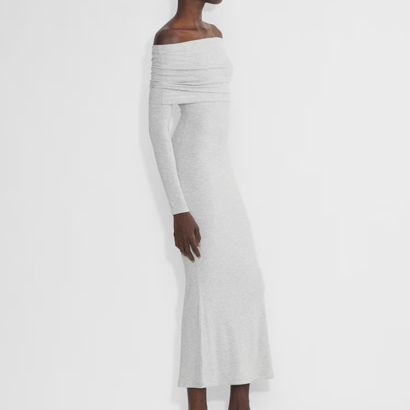 Aritzia ribbed off-shoulder long sleeve dress – Heather Chrome (XS) - Picture 8 of 13
